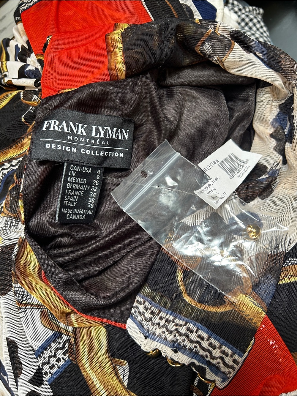 Frank Lyman Mixed Print Long Sleeve Top Black Orange Sheer Size 4 NWT - Picture 11 of 11